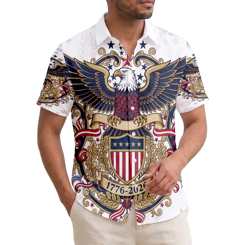 Patriotic Tropical American Flag Bald Eagle 1776-2026 - USA 250th Anniversary Hawaiian Shirt - 1