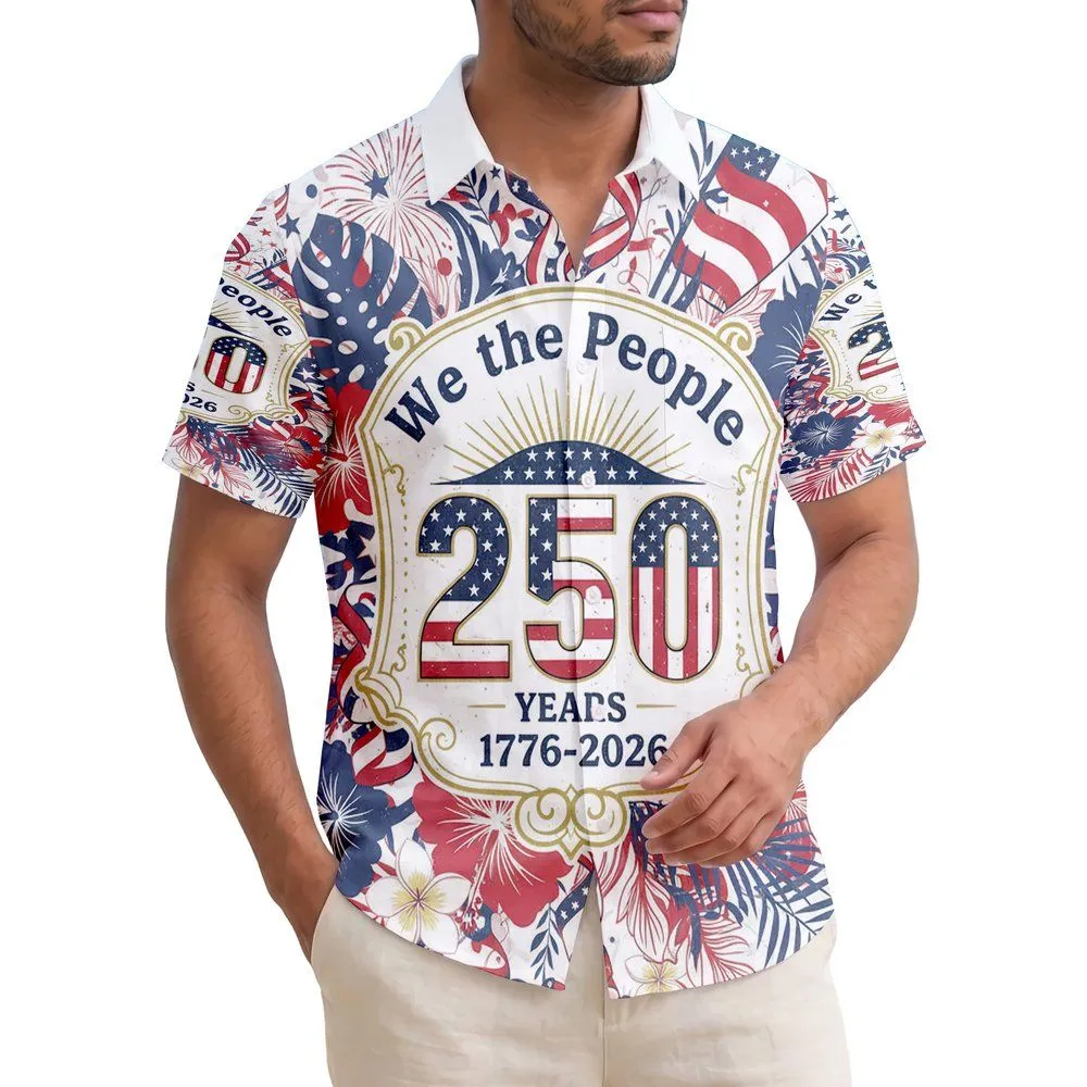 We The People 250 Emblem Patriotic Hawaiian Floral - USA 250th Anniversary Independence Day Hawaiian Shirt - 1