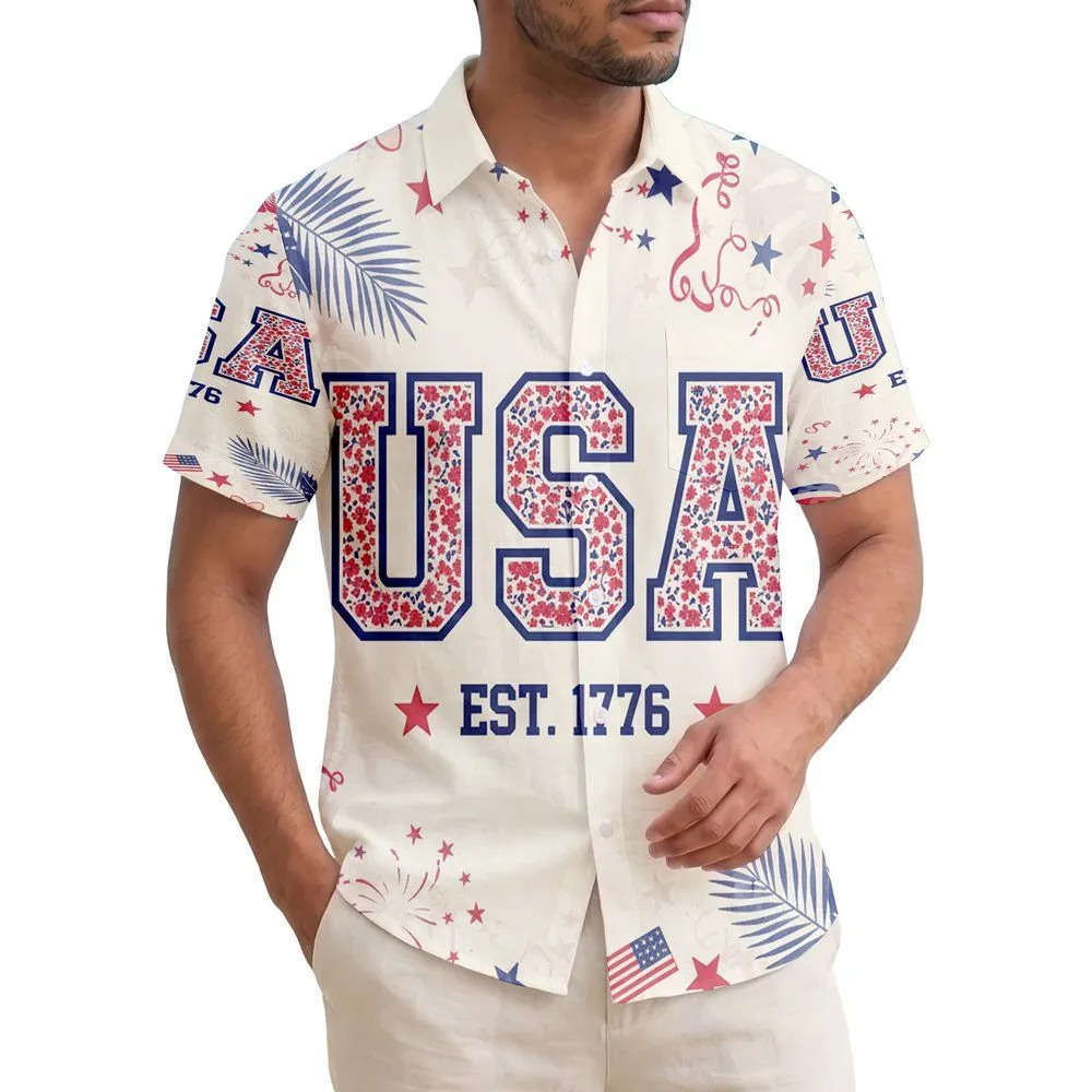 Collegiate USA 1776 Floral Rich Tropical - USA 250th Anniversary Independence Day Hawaiian Shirt - 1