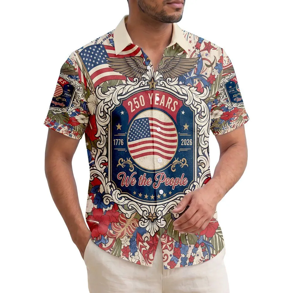 Bald Eagle American Flag 1776-2026 - USA 250 Years of Freedom Tropical Heritage Hawaiian Shirt - 1