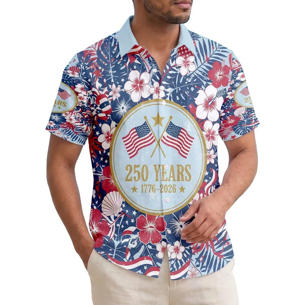 Patriotic Hawaiian 1776-2026 USA 250th Anniversary Flag Emblem - Gift for Veterans Hawaiian Shirt - 1