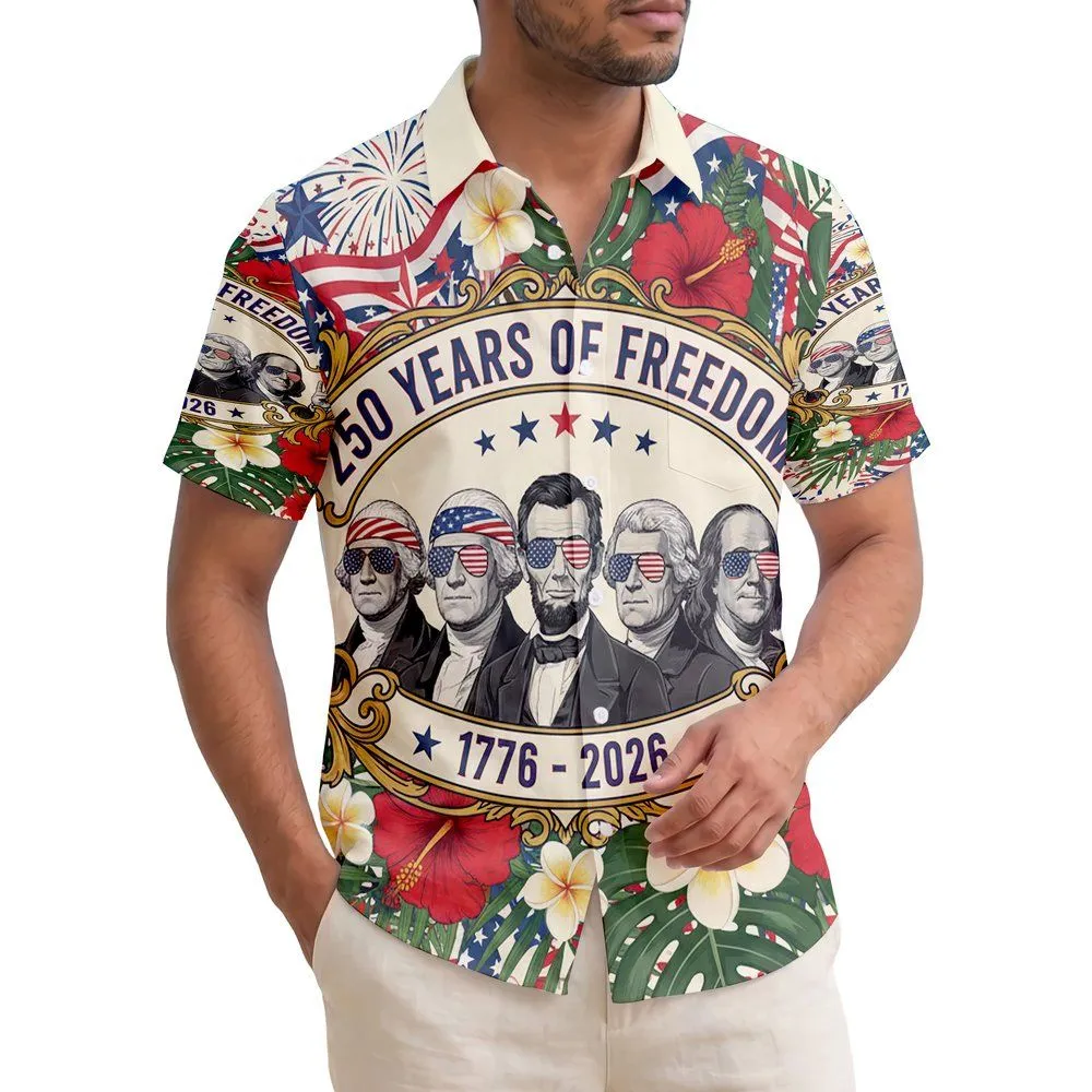 Peace Sign Founding Fathers 1776-2026 American Flag - USA 250th Anniversary Independence Day Hawaiian Shirt - 1