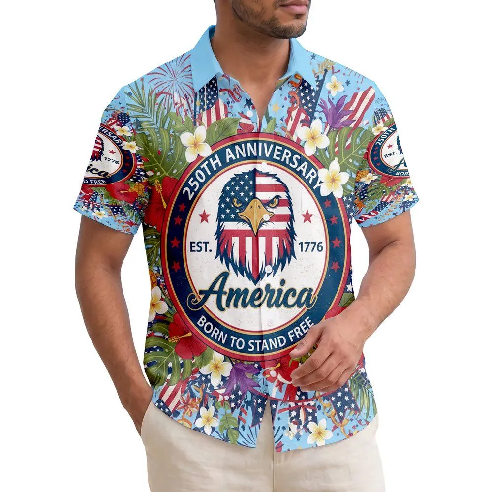 Bald Eagle American Flag Tropical 1776-2026 - USA 250th Anniversary Independence Day Hawaiian Shirt - 1