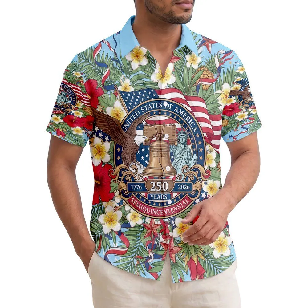 Liberty Bell Bald Eagle Statue American Flag 1776-2026 - USA 250th Anniversary Independence Day Hawaiian Shirt - 1