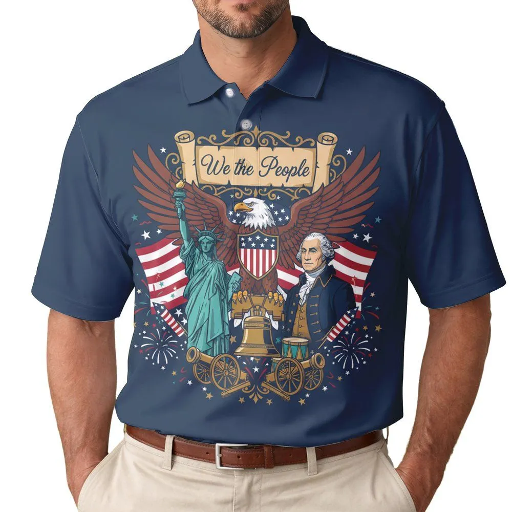 Liberty Bell Washington Bald Eagle 1776 - USA 250 Years of Freedom Independence Day Men's Polo Shirt - 1