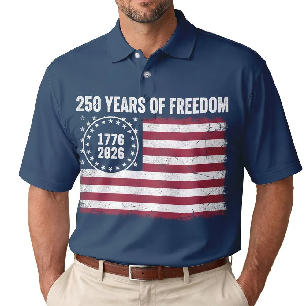 Distressed American Flag 1776-2026 - USA 250 Years of Freedom Independence Day Men's Polo Shirt - 1