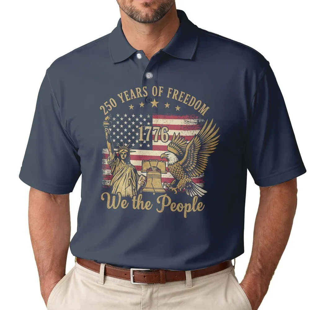 Bald Eagle Statue of Liberty Distressed Flag 1776 - USA 250th Anniversary Freedom Men's Polo Shirt - 1