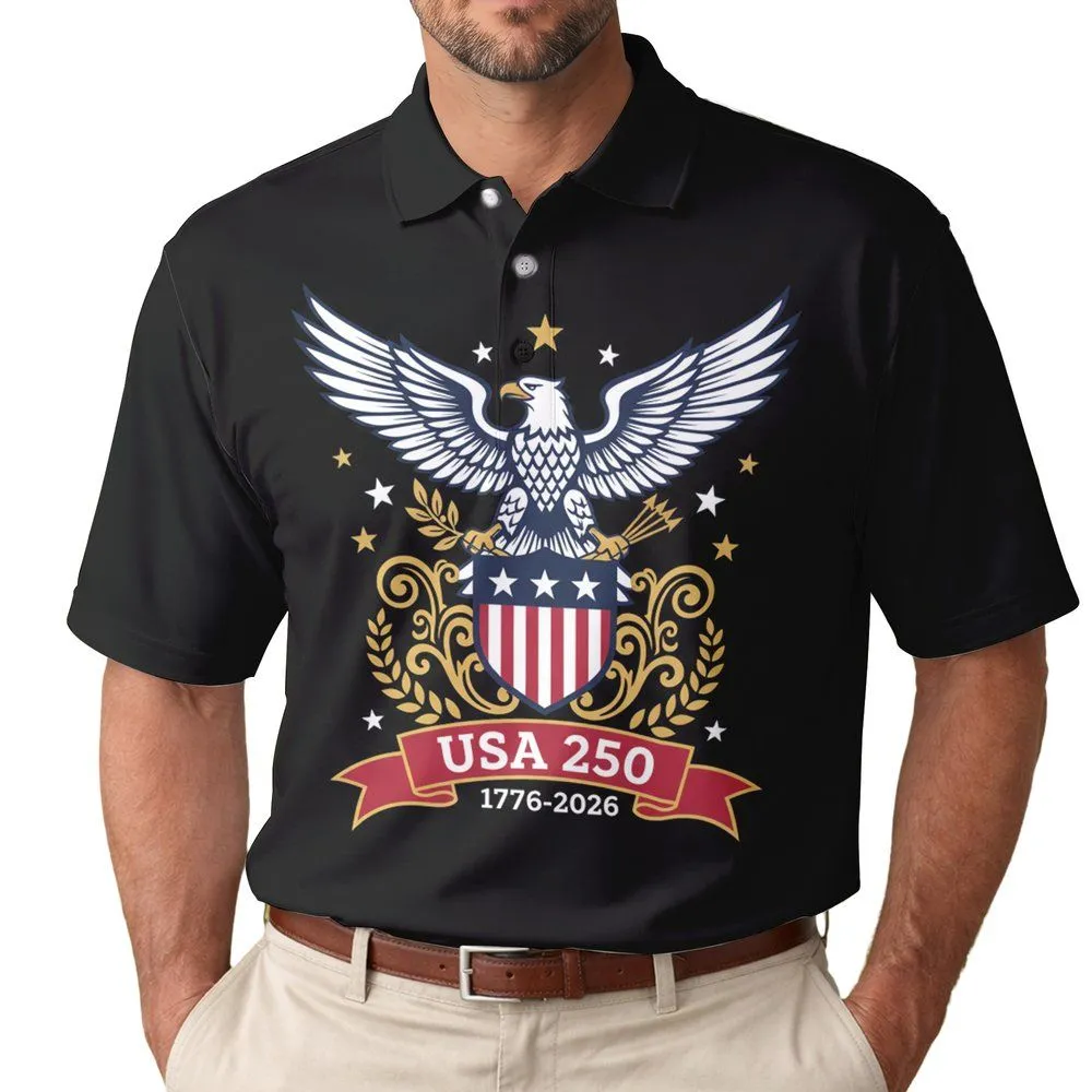 Bald Eagle American Flag 1776-2026 - USA 250th Anniversary Independence Day Freedom Men's Polo Shirt - 1