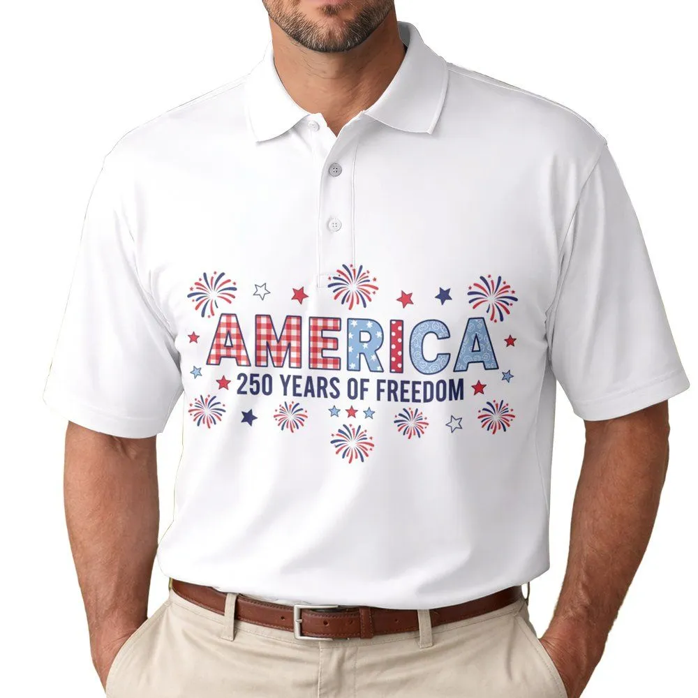 America 250 Years Freedom Patriotic Stars Fireworks 1776 - USA 250th Anniversary July Men's Polo Shirt - 1