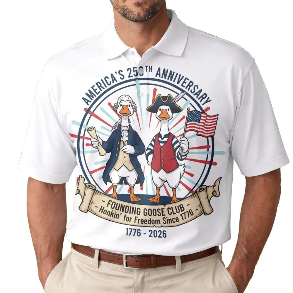 Founding Goose Club 1776 Flag Design - USA 250th Anniversary Independence Day 2026 Men's Polo Shirt - 1