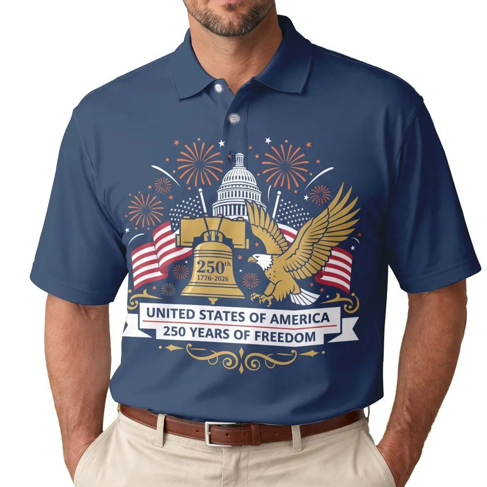 Liberty Bell Bald Eagle American Flag 1776 - USA 250th Anniversary Independence Day Men's Polo Shirt - 1