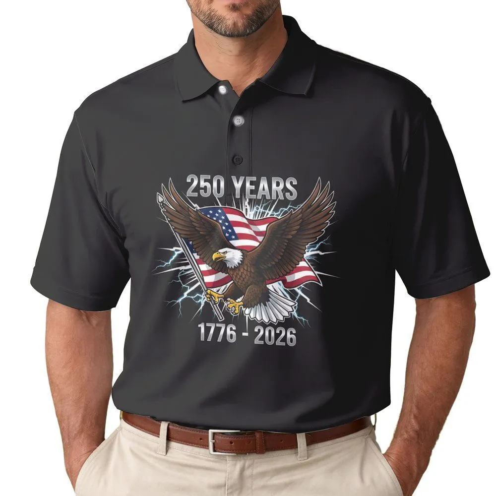 Bald Eagle American Flag 1776-2026 - USA 250th Anniversary Independence Day Gift for Dad Men's Polo Shirt - 1