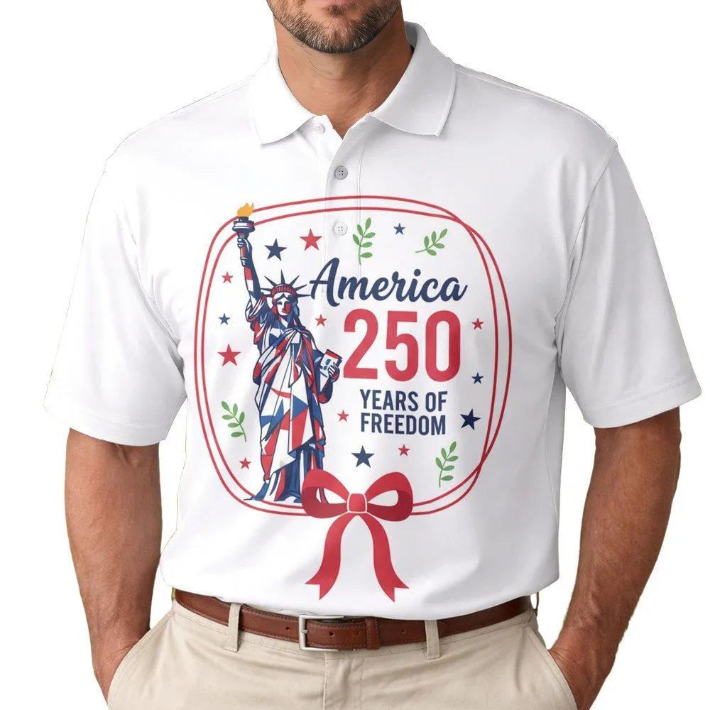 Statue of Liberty 1776 Red White Blue - USA 250 Years of Freedom Independence Day Men's Polo Shirt - 1