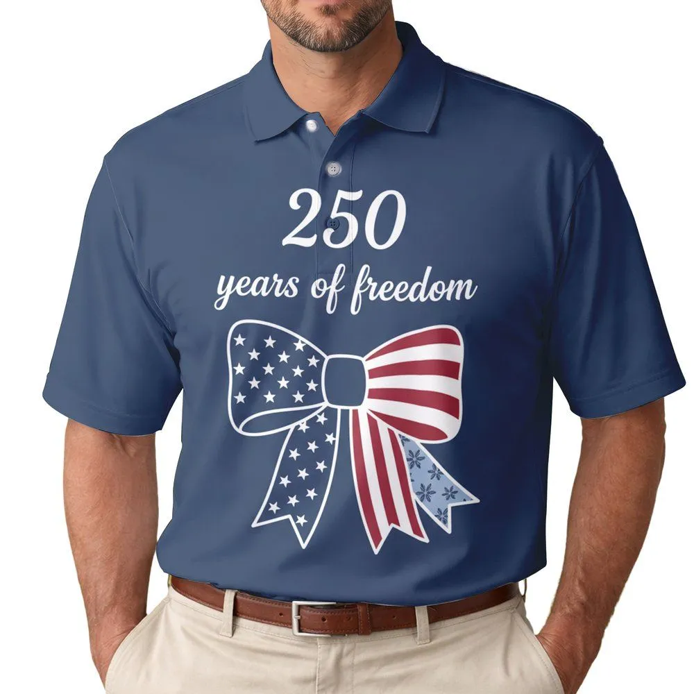 Patriotic 250 Years of Freedom Stars & Stripes Bow - USA 250th Anniversary Celebration Men's Polo Shirt - 1