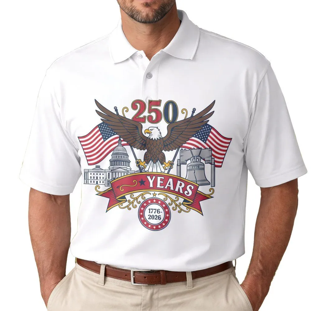 Bald Eagle American Flag Capitol Liberty Bell 1776-2026 - USA 250th Anniversary Independence Day Men's Polo Shirt - 1