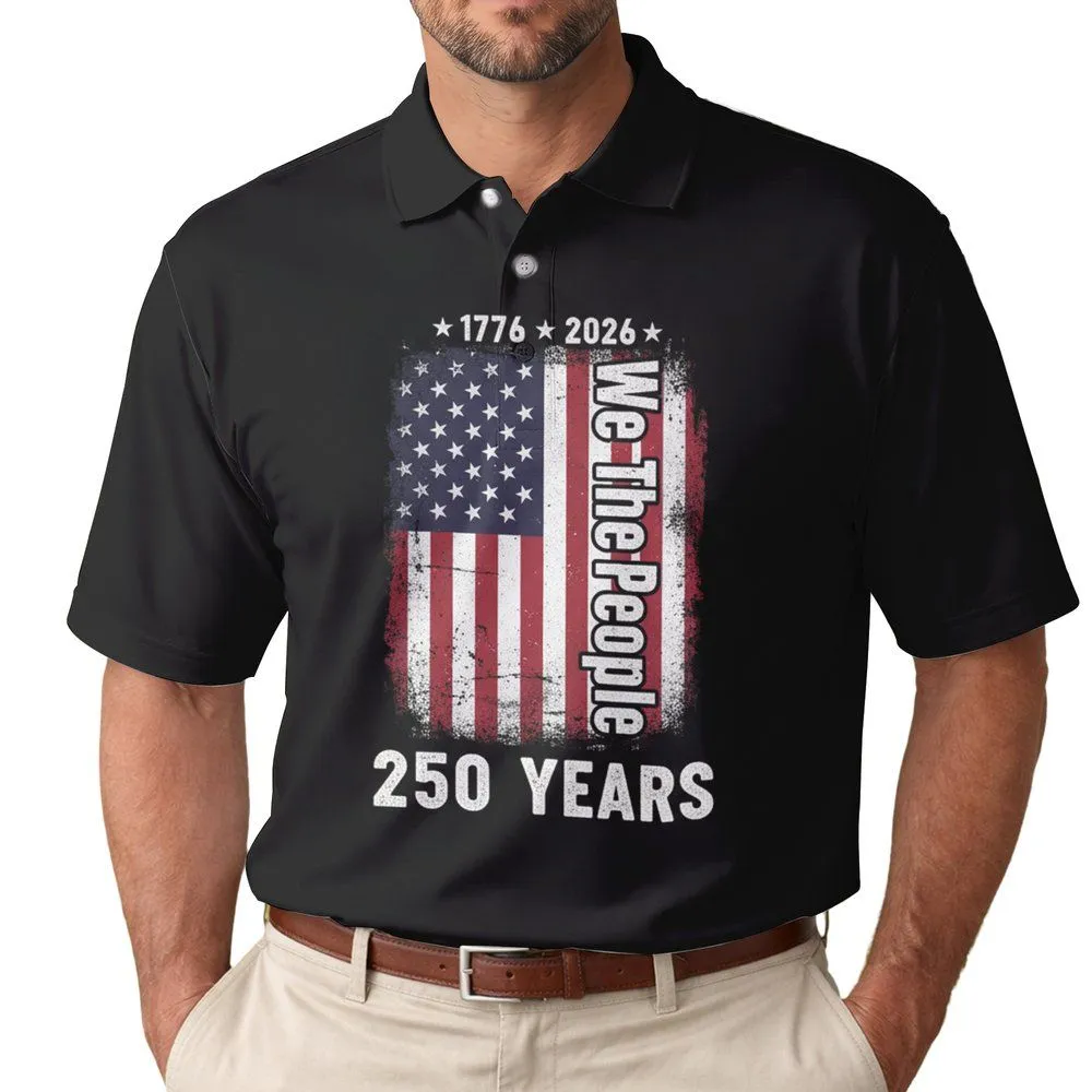 We The People Distressed Flag 1776-2026 - USA 250 Years of Freedom Commemoration Men's Polo Shirt - 1