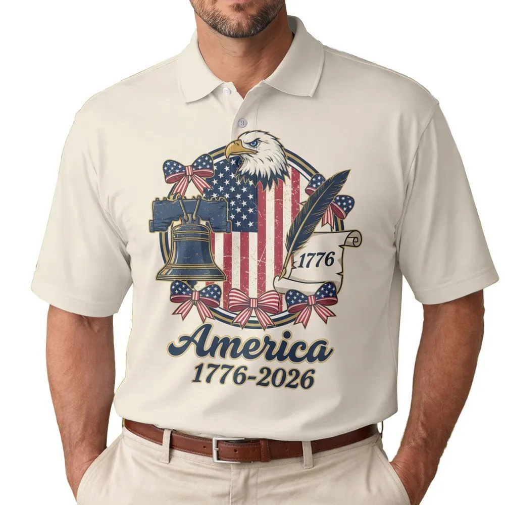 Distressed Flag Bald Eagle Liberty Bell 1776 Patriotic - USA 250th Anniversary Independence Day Men's Polo Shirt - 1