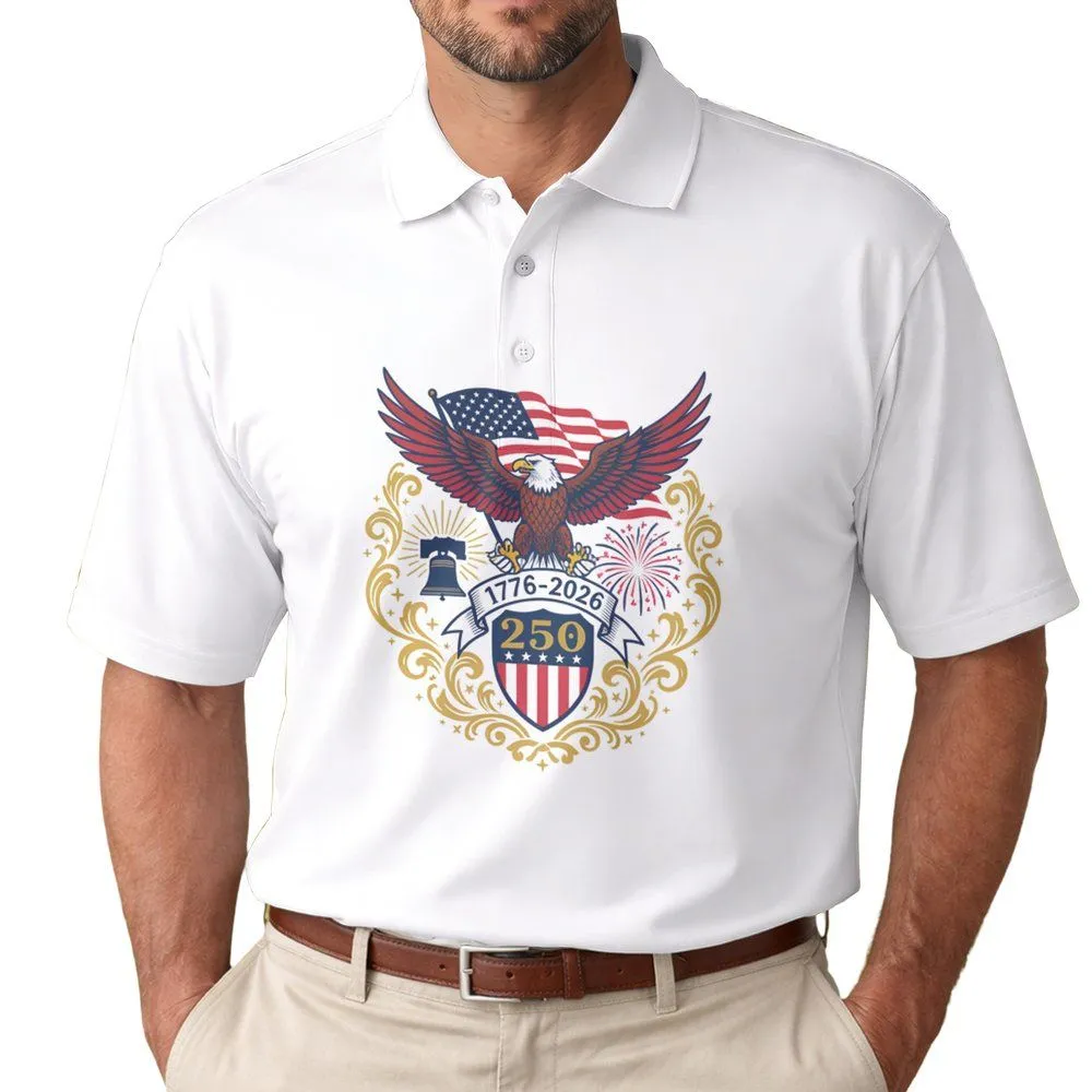 Bald Eagle American Flag 1776-2026 - USA 250th Anniversary Patriotic Liberty Men's Polo Shirt - 1