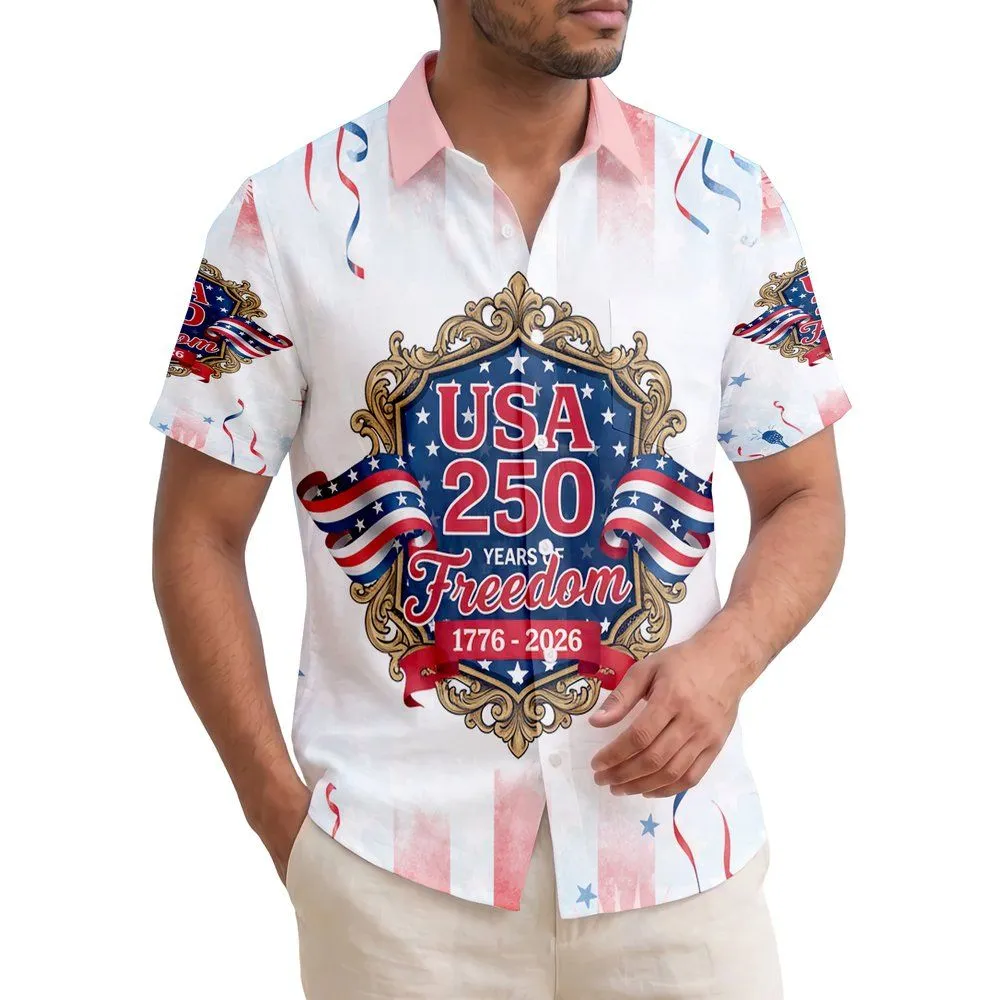 USA 250 Years of Freedom Emblem - Hawaiian Tropical 1776-2026 Patriotic Independence Day Hawaiian Shirt - 1
