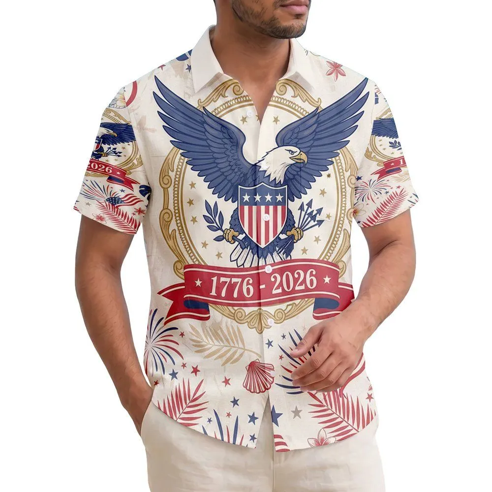 Bald Eagle American Flag 1776-2026 - USA 250th Anniversary Independence Day Tropical Hawaiian Shirt - 1