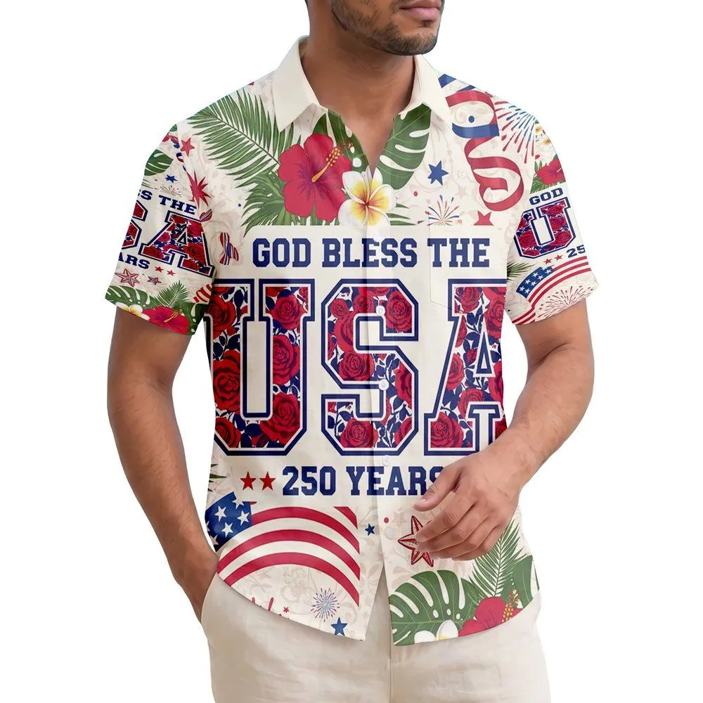 God Bless The USA Rose Emblem 1776 - USA 250th Anniversary Independence Day Commemoration Hawaiian Shirt - 1