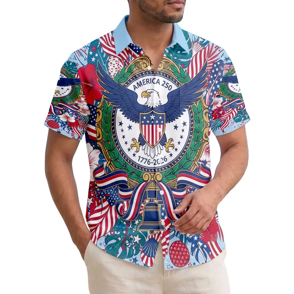 Bald Eagle American Flag Liberty Bell 1776-2026 - USA 250th Anniversary Patriotic Independence Day Hawaiian Shirt - 1