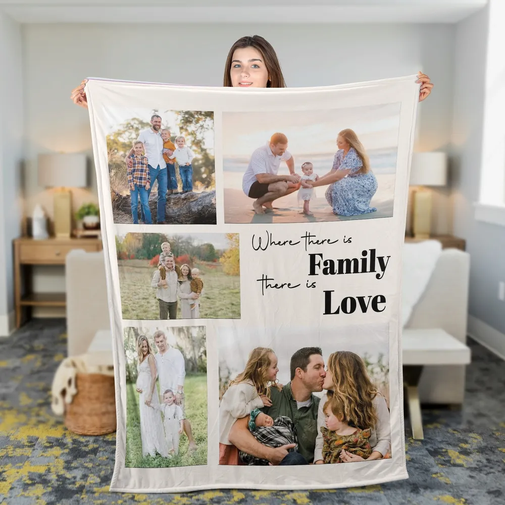 Personalized Family Photo Fleece Blanket Mother's Day Gift - 1