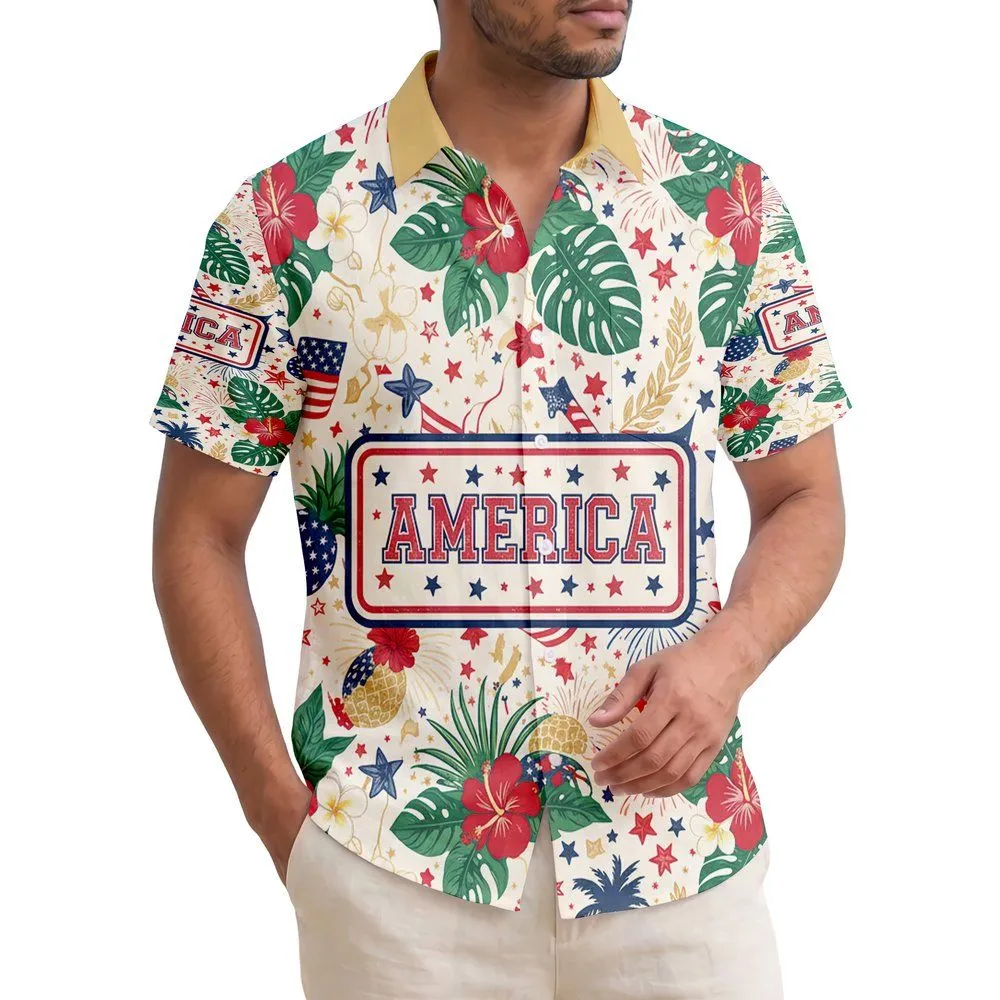 AMERICA Distressed Text Patriotic Tropical - USA 250th Anniversary 1776-2026 Hawaiian Shirt - 1