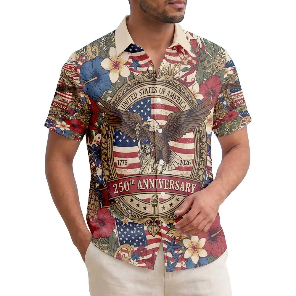 Bald Eagle Statue of Liberty 1776-2026 American Flag - USA 250th Anniversary Independence Day Tropical Hawaiian Shirt - 1