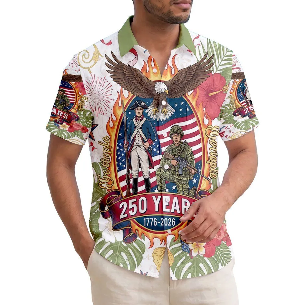 Bald Eagle Minuteman Soldier Flag 1776-2026 - USA 250th Anniversary Independence Day Hawaiian Shirt - 1