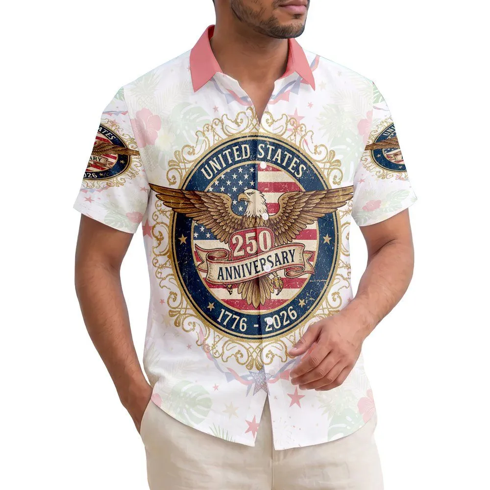 Bald Eagle American Flag 1776-2026 - USA 250th Anniversary Independence Day Tropical Floral Hawaiian Shirt - 1