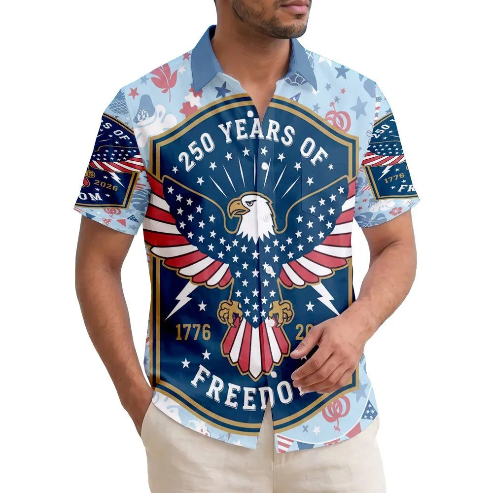Bald Eagle American Flag Tropical 1776-2026 - USA 250th Anniversary Independence Day Hawaiian Shirt - 1