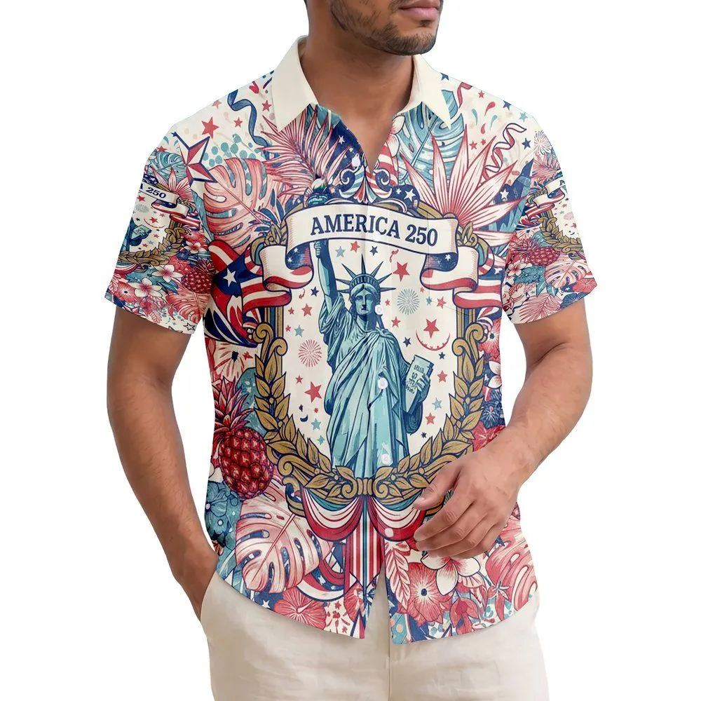 Statue of Liberty 1776 Patriotic Tropical - USA 250th Anniversary Independence Day Gift for Dad Hawaiian Shirt - 1