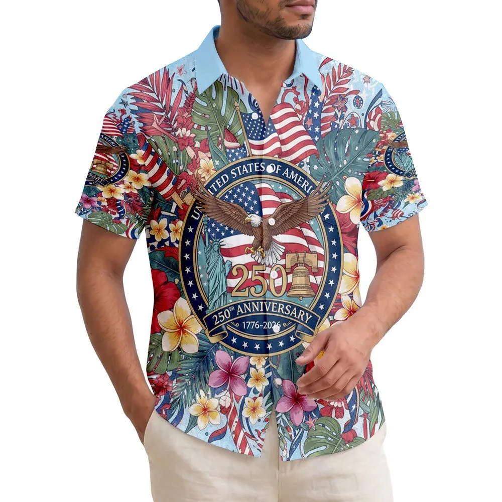 Bald Eagle American Flag Liberty Bell 1776-2026 - USA 250th Anniversary Tropical Patriot Hawaiian Shirt - 1