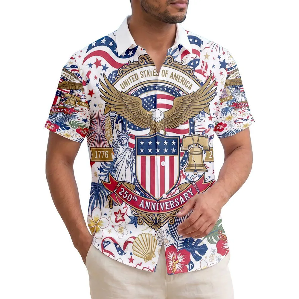 Bald Eagle American Flag Statue Liberty Bell 1776-2026 - USA 250th Anniversary Independence Day Hawaiian Shirt - 1
