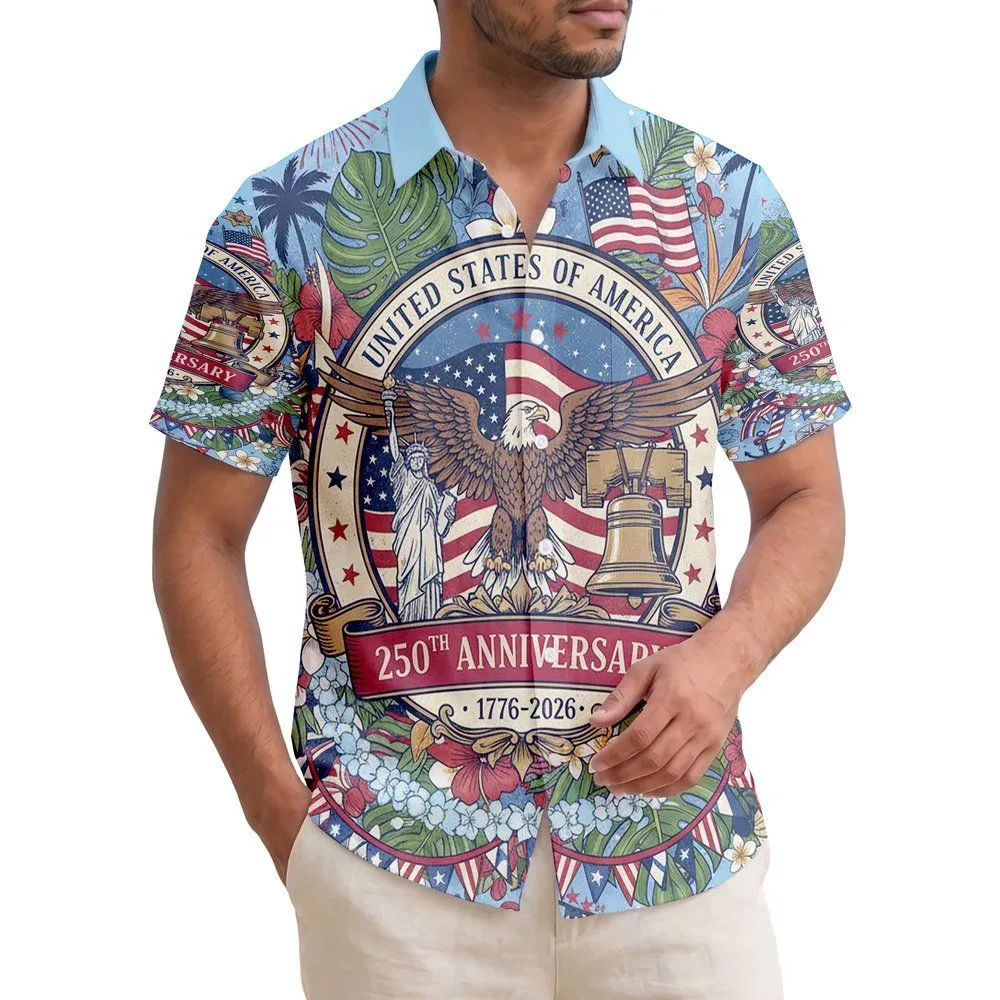 Bald Eagle American Flag Liberty Bell 1776-2026 - USA 250th Anniversary Independence Day Hawaiian Shirt - 1