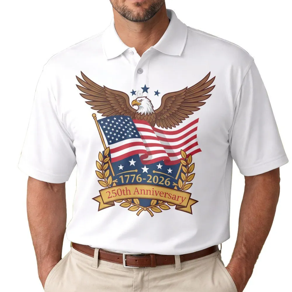 Bald Eagle American Flag 1776-2026 - USA 250th Anniversary Independence Day Gift for Veterans Men's Polo Shirt - 1