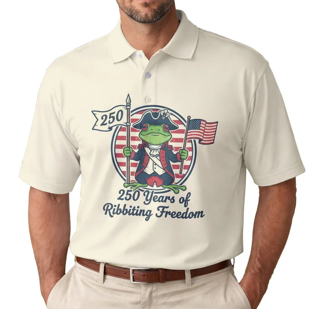 Funny Frog Continental Soldier 1776 Flag - USA 250th Anniversary Commemorative Men's Polo Shirt - 1