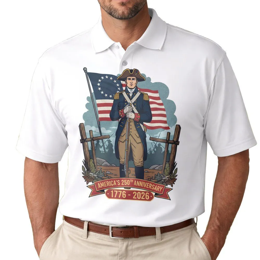 Colonial Soldier Betsy Ross Flag 1776 - USA 250th Anniversary Independence Day Gift for Dad Men's Polo Shirt - 1