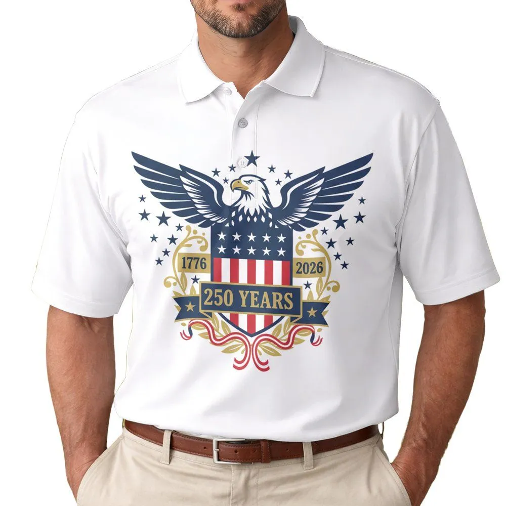 Bald Eagle American Flag 1776-2026 - USA 250th Anniversary Independence Day Gift for Dad Men's Polo Shirt - 1
