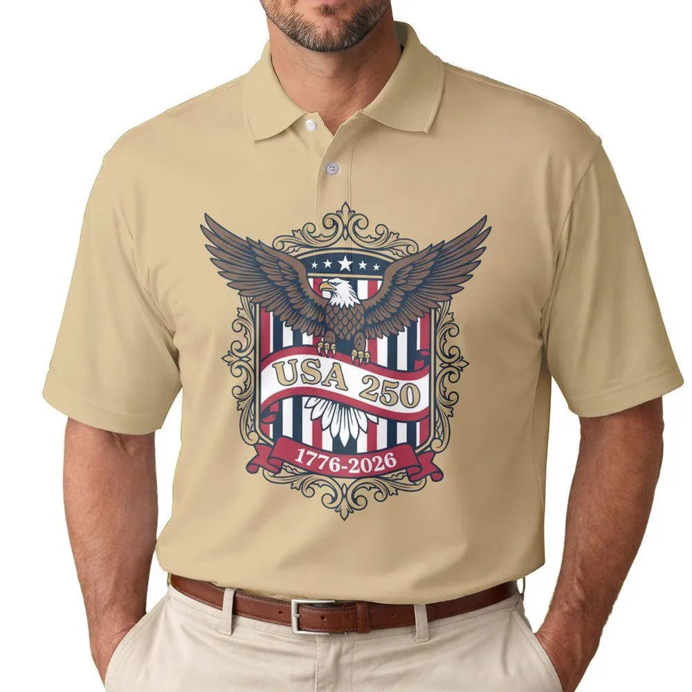 Bald Eagle 1776-2026 Flag - USA 250th Anniversary Independence Day Gift for Veterans Men's Polo Shirt - 1