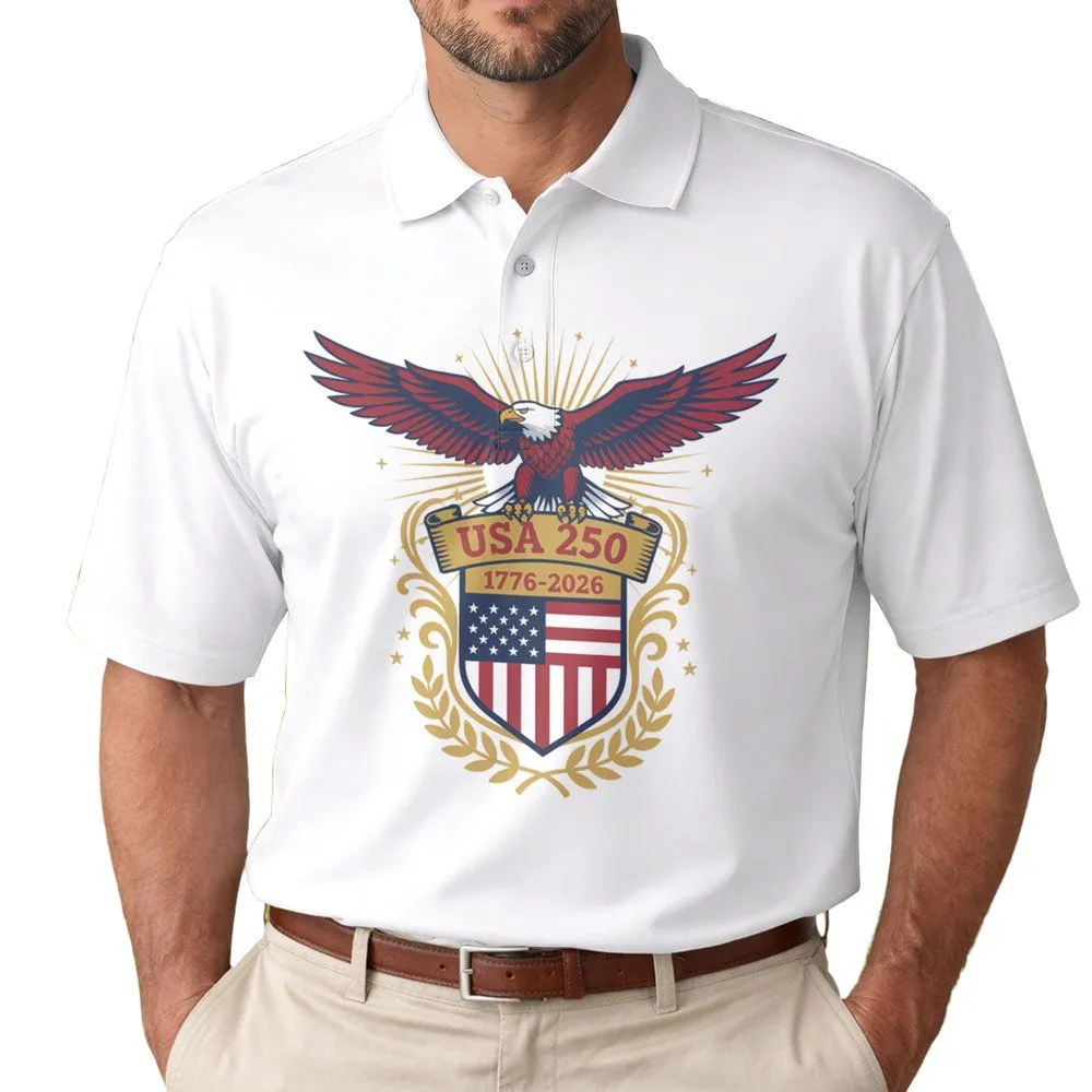 Bald Eagle American Flag 1776-2026 - USA 250th Anniversary Independence Day Gift for Dad Men's Polo Shirt - 1