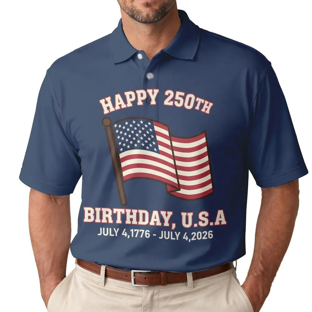 Waving American Flag 1776-2026 - USA 250th Anniversary Independence Day Patriotic Celebration Men's Polo Shirt - 1
