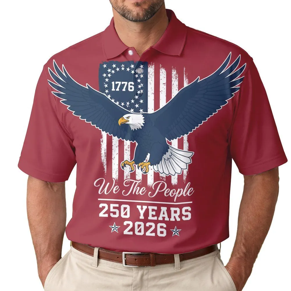 Bald Eagle American Flag We The People 1776 - USA 250th Anniversary Independence Day Gift Men's Polo Shirt - 1