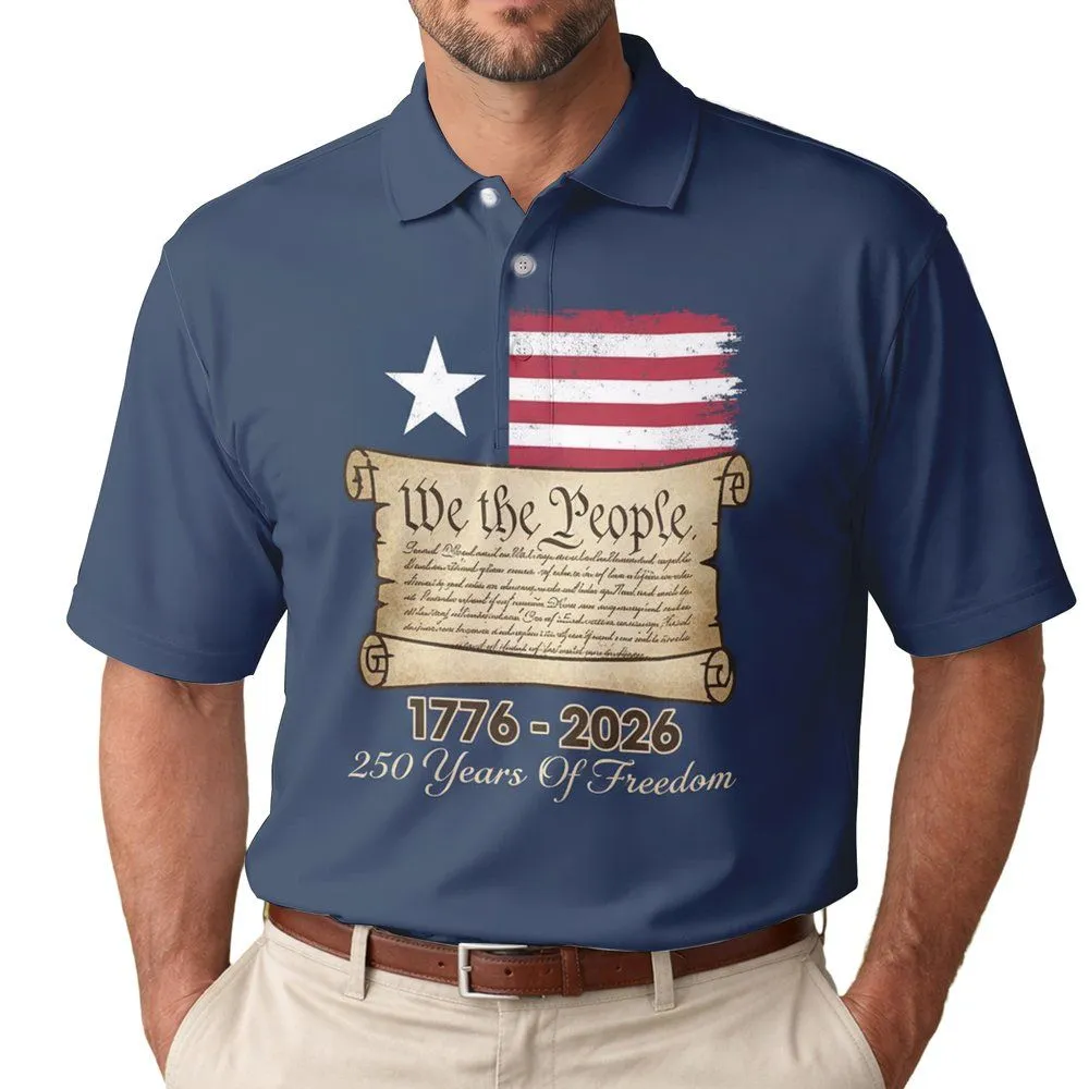 We The People Distressed Flag 1776-2026 - USA 250 Years of Freedom Independence Day Men's Polo Shirt - 1