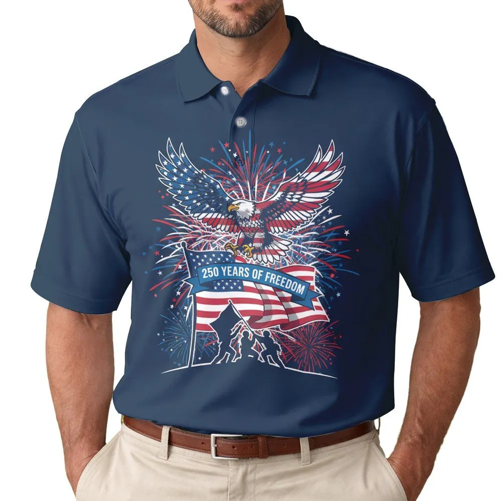 Bald Eagle US Flag Soldiers 1776-2026 - USA 250th Anniversary Freedom Celebration Men's Polo Shirt - 1