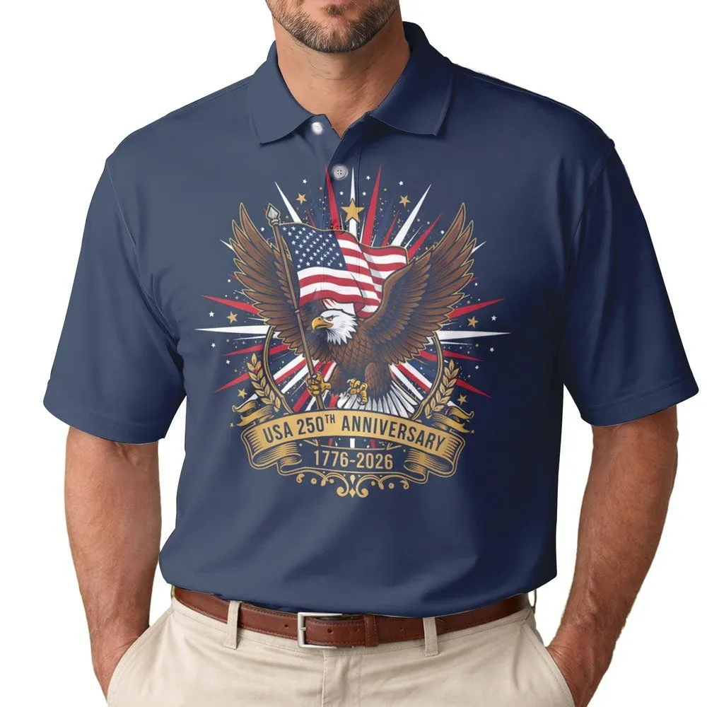 Bald Eagle American Flag 1776-2026 - USA 250th Anniversary Independence Day Gift for Dad Men's Polo Shirt - 1