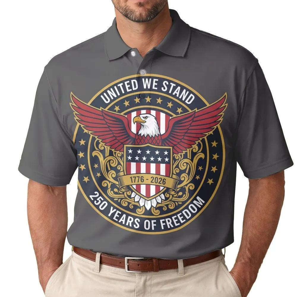 Bald Eagle American Flag Shield 1776-2026 - USA 250 Years of Freedom Independence Day Gift Men's Polo Shirt - 1