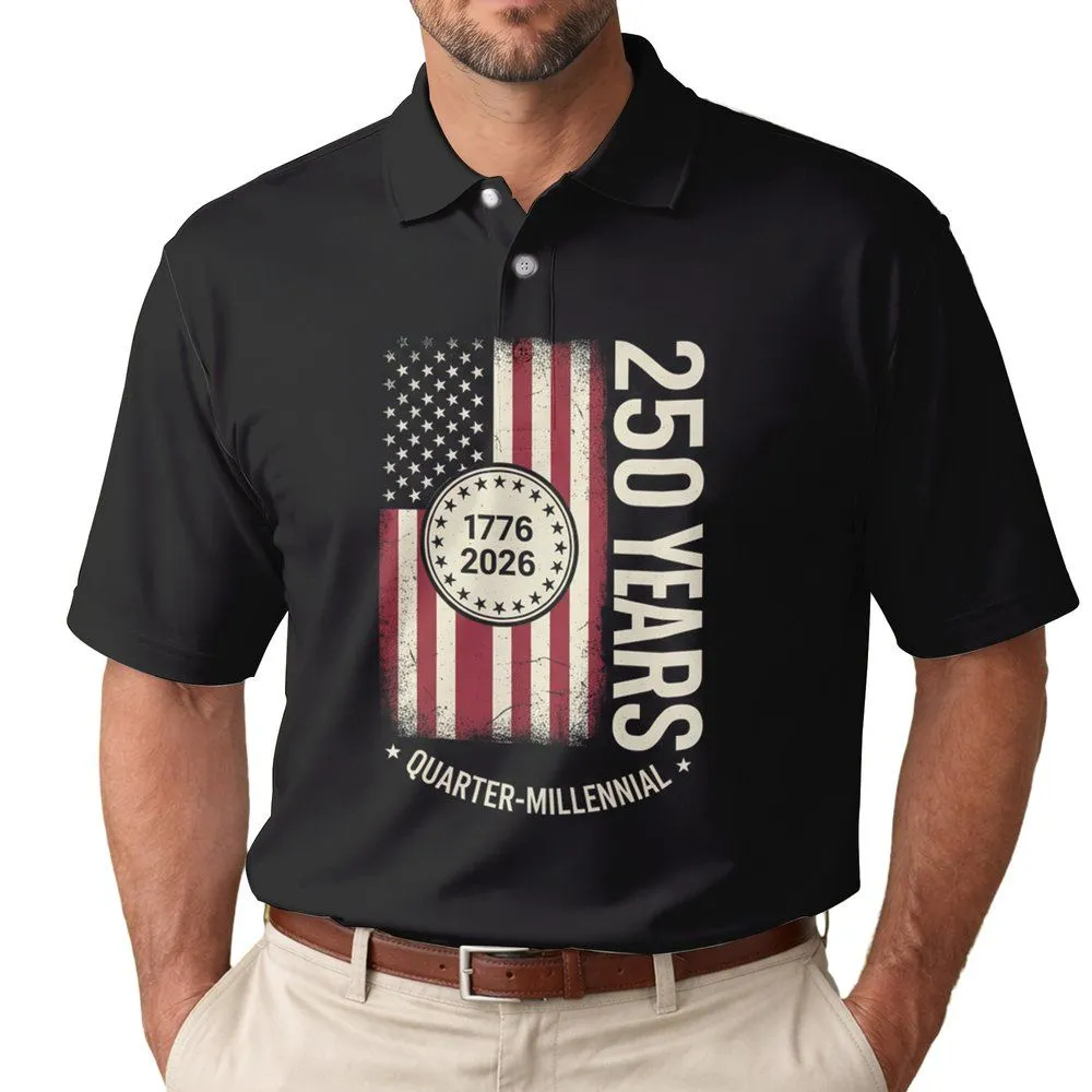 Distressed American Flag 1776-2026 - USA 250th Anniversary Quarter-Millennial Patriotic Gift Men's Polo Shirt - 1