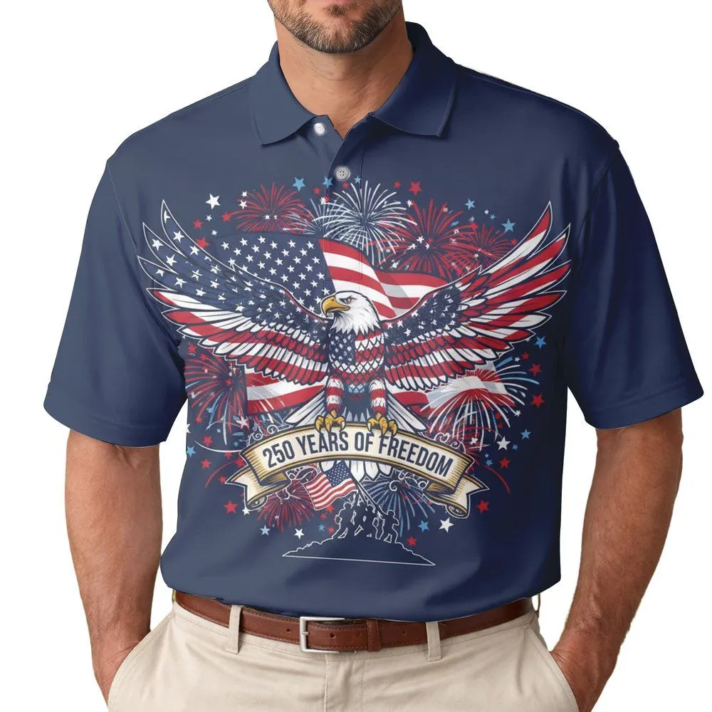Bald Eagle American Flag 250 Years Freedom - USA 250th Anniversary Independence Day Men's Polo Shirt - 1